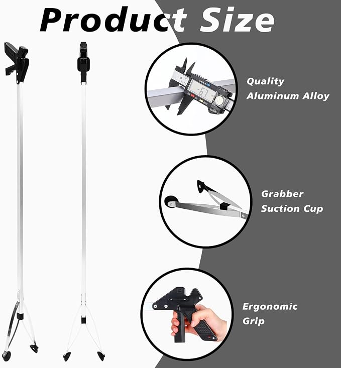 Sabary 2 Pcs 43 Inch Suction Cup Grabber Reacher Heavy Aluminum Trash Pick up Stick, Long Handy Aids Nonslip Claw Reach Tool for Elderly Pick up Trash Arm Extension Litter Picker(Black)