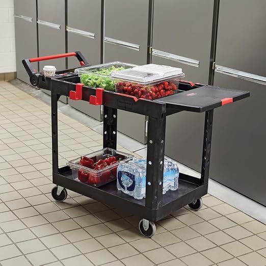 Rubbermaid Commercial Products Heavy Duty Adaptable Utility/Service Cart, Medium, 500 lb. Capacity, Black, for Warehouse/Garage/Cleaning/Maintenance