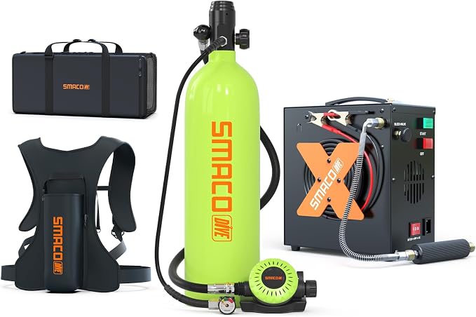 SMACO Mini Scuba Tank 1.9L Capacity Diving Oxygen Tank for Underwater Breathing Reusable Small Scuba Tank Kit with Portable Bag Scuba Cylinder for Underwater Entertainment/Diving Work