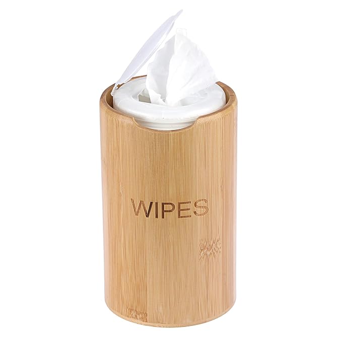Kokone Bamboo Wipes Dispenser Compatible for Clorox Lysol, Farmhouse Wipes Canister Holder Cleaning Wipe Dispenser Container, Decorative Bamboo Wipes Dispenser Keeper for Kitchen Bathroom Office