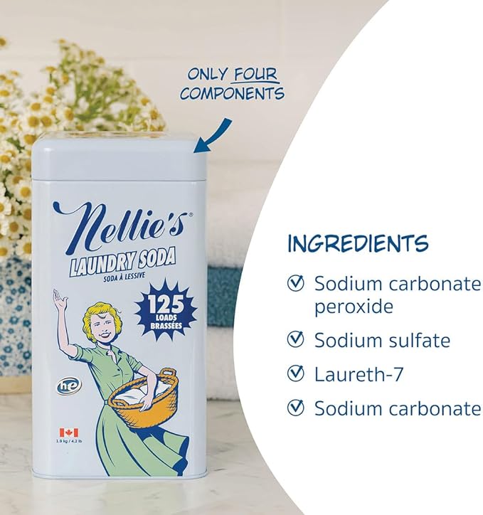Nellie’s Laundry Soda 125 Load – Only on Amazon – Powder Detergent with 4 Ingredients – No Residue – Hot or Cold Water – HE & Septic Safe – Made in Canada