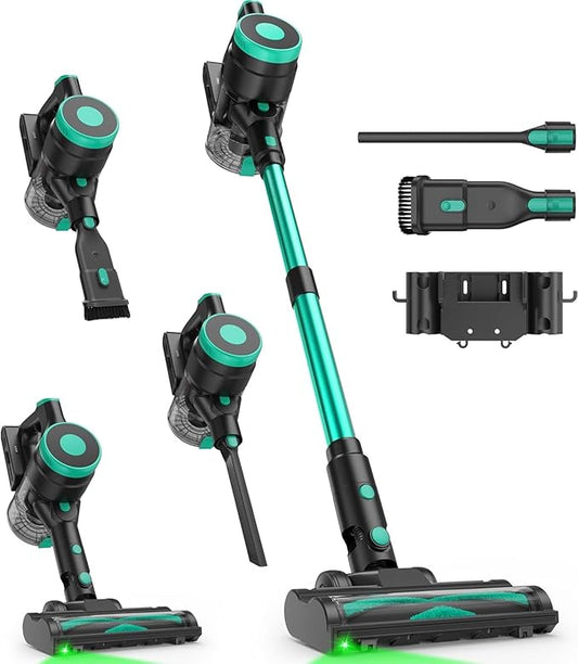 Zefiro 350W Cordless Vacuum Cleaner,45Mins Runtime Vacuum Cleaners for Home, Anti-Tangle and 1.5L Dust Cup, Lightweight Vacuum for Hardwood Floor Carpet Pet Hair