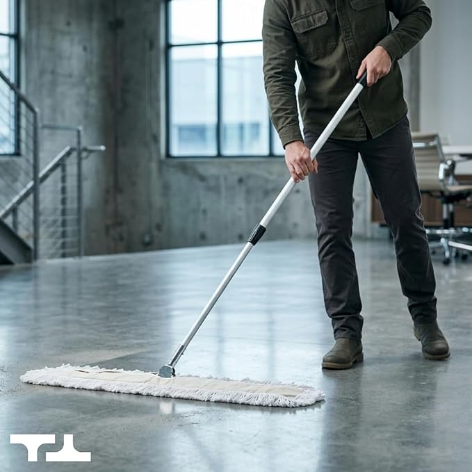 Commercial Dust Mop – 24 Inch Floor Sweeper for Hardwood, Reusable Cotton Mop Head, Extendable Handle, Dry Mop for Floor Cleaning & Janitorial Supplies