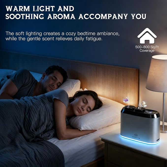 Waterless Essential Oil Diffuser Smart App & Button Control | 50ml x 2 Types Scent Diffusers, Portable Wireless Aroma Air Machine Fragrance for Home, Bathroom, Bedroom, Office, Camping
