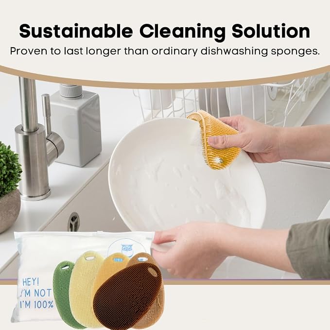 Silicone Dish Scrubber Set of 5 | Reusable Silicone Sponges for Dishes | BPA-Free Food Grade Kitchen Scrubbers | Non-Scratch for Dishes, Pots, Pans & Household Cleaning [Fall]