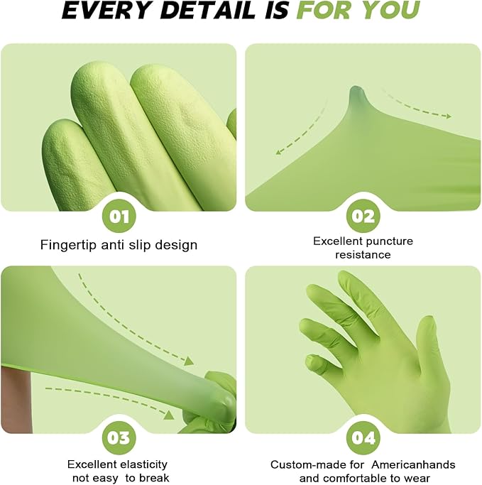 FINITEX Nitrile Disposable Gloves - Green 3.5mil 100/1000PCS Powder-Free Latex-Free Medical & Food Use