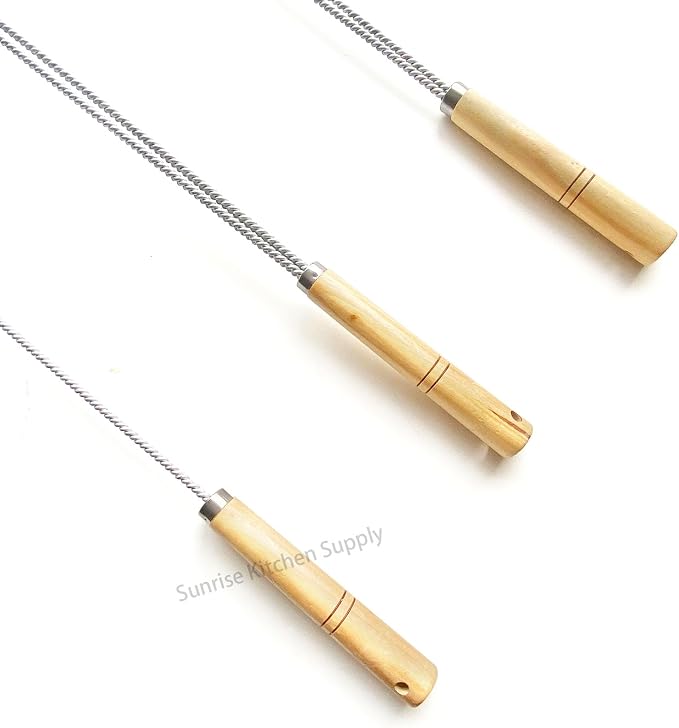 SUNRISE Fryer Brush with Long Handle (Stainless Steel, L, Single, and Double Brush)