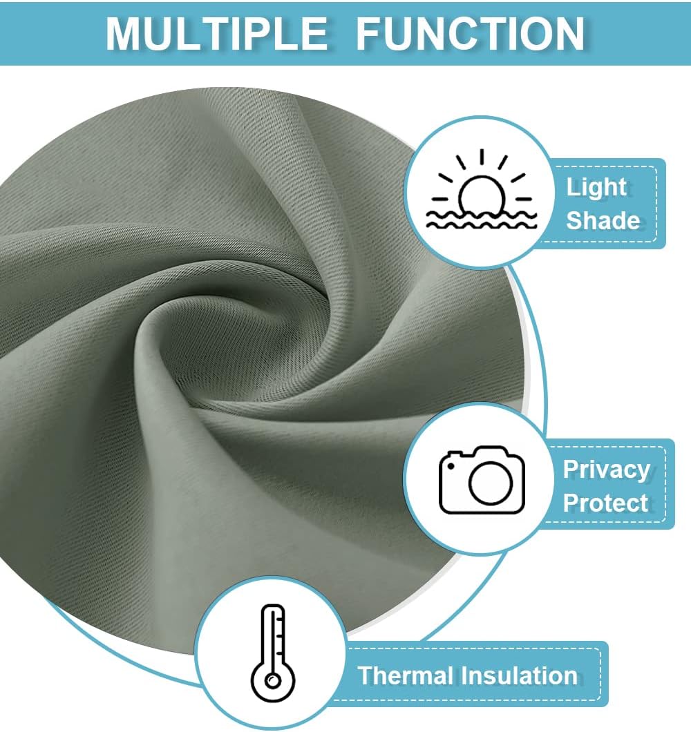 RYB HOME Bedroom Curtains Blackout - Light Block Energy Efficiency Small Window Treatment Drapes for Kitchen Dining Baby Nursery Morden Decor, W 42 x L 54 inch, Sea Green, 2 Panels