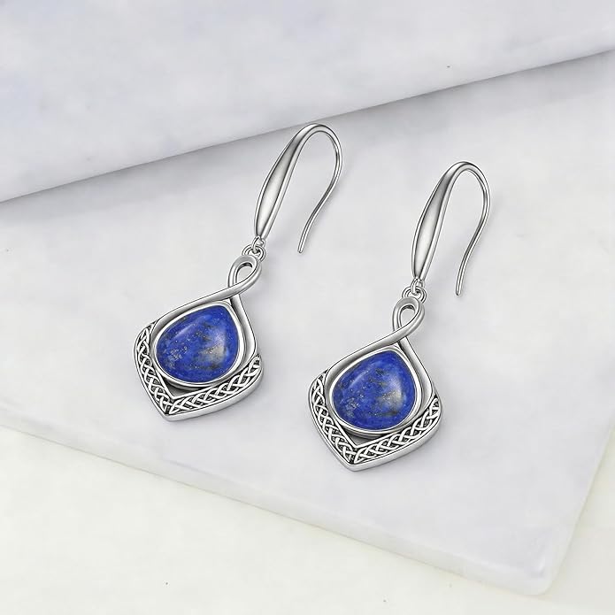 PELOVNY Celtic Knot Filigree Earrings for Women 925 Sterling Silver Moss Agate/Birthstone Infinity Earrings Birthday Christmas Jewelry Gifts for Mom Daughter Wife Sister