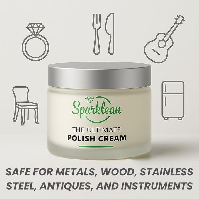 SPARKLEAN Jewelry & Watch Polishing Cream · Silver Polish + Tarnish Remover · Mirror Shine on Solid Gold, Sterling, Brass, Copper, Chrome, Stainless · Made in USA Since 2000 (2 oz)