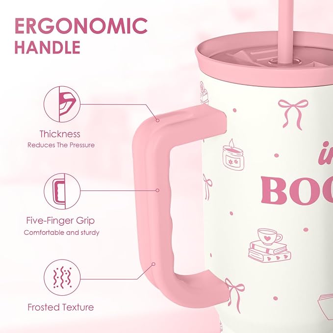 SANDJEST Book Lovers 40oz Tumbler With Handle and Straw, in My Bookish Era Insulated Stainless Steel Travel Coffee Mug for Women Girls Bookworms, Gift Idea for Birthday Christmas Mothers Day