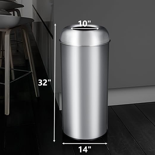 Towallmark 65L/17Gal Heavy Duty Open Top Commercial/Kitchen Trash Can, Fingerprint-Resistant Waste Bin for Office Bedroom Restaurant, Brushed Stainless Steel