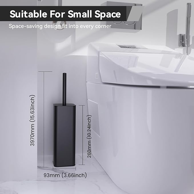 DOWRY Toilet Bowl Brush and Holder for Bathroom, Deep Cleaning Toilet Brush and Holder Set with Long Handle, Hidden Toilet Bowl Brush with Replaceable Head,Modern Decor Black Square 2PCS