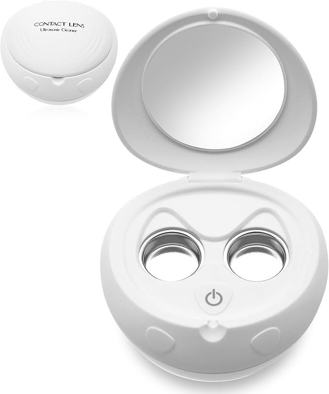 Ultrasonic Contact Lens Cleaner Rechargeable Eye Contact Cleaner with Vanity Mirror Compact Contact Lens Cleaner Support Fast Cleaning Fits Hard, RGP, Orthokeratology Lens
