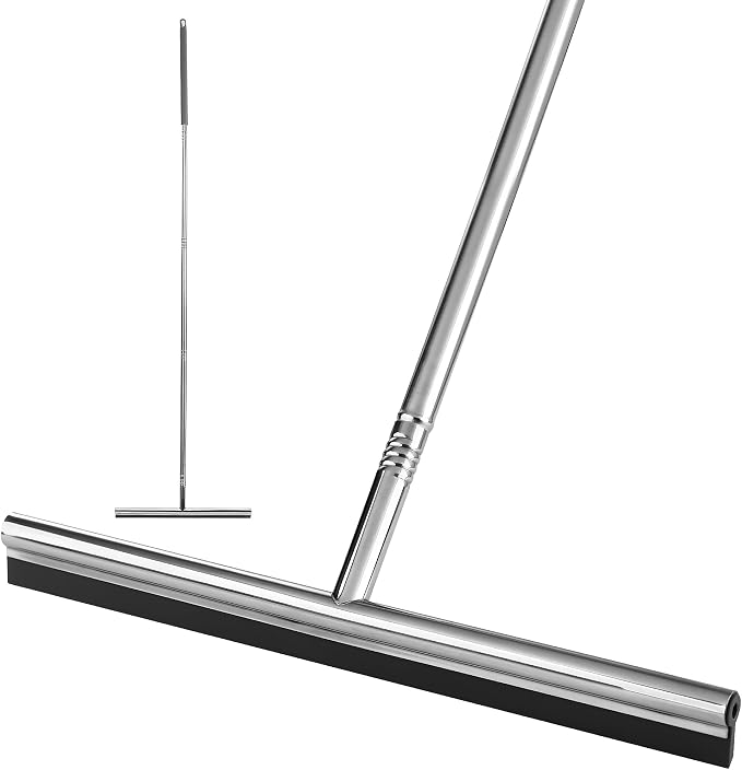 Professional Heavy-Duty Floor Squeegee, 15" Wide Silicone Blade & 19"-59" Adjustable Pole, for Garage Floor, Driveway, Tile & Patio – Effortless Water Removal, Rust-Proof
