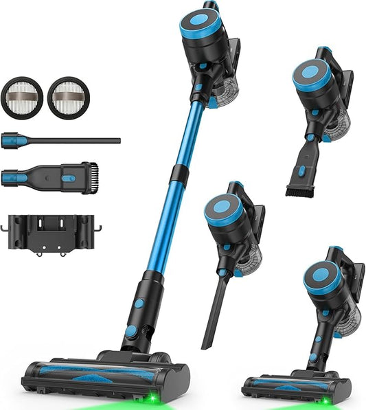 Zefiro Cordless Vacuum Cleaner,45Mins Runtime Vacuum Cleaners for Home, Anti-Tangle and 1.5L Dust Cup, Lightweight Vacuum for Hardwood Floor Carpet Pet Hair