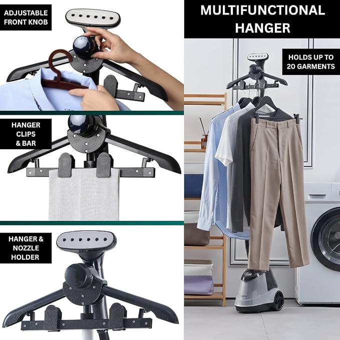 True & Tidy® Pro Smart Auto-Off Heavy-Duty Commercial Full Size Garment Steamer for Clothes with 3 Steam Settings, Extra Large 2.9L (98 oz) Water Tank, 1800 watts, 90+min of Steam