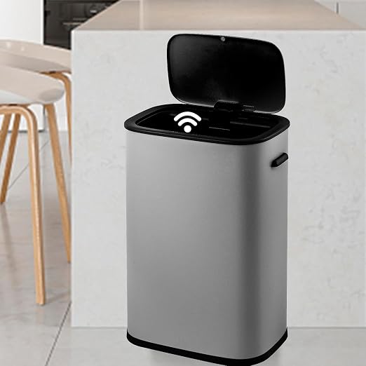 14.5 Gal/55L Motion Sensor Trash Can, Touchless Automatic Garbage Bin with Soft-Close Lid & Handle, Rectangular Waste Basket for Kitchen, Bathroom, Bedroom, Grey (No Inner Bucket)