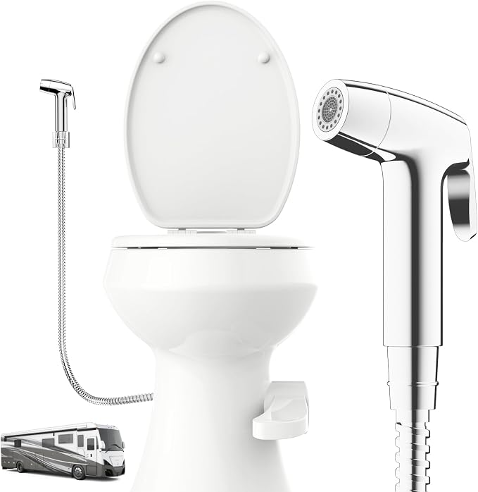 RV Bidet Sprayer, RV Handheld Bidet with Water Hose & RV Fitting, Wall-Mount Toilet Sprayer for Motorhomes, Fifth Wheels, Trailers & Campers Toilet (Chome Sprayer)
