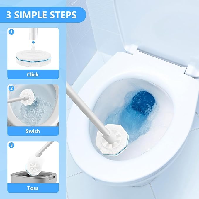 Disposable Toilet Wand Refills 50 Count, Pre-Loaded Cleaning Pads with Fresh Scent, Compatible with Clorox ToiletWand for Home RV Bathroom Cleaning