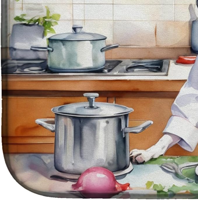 Caroline's Treasures DAC6341DDM Whippet The Chef Dish Drying Mat Absorbent Dish Drying Mat Pad for Kitchen Counter Dish Drainer Mat for Countertop, 14 x 21", Multicolor