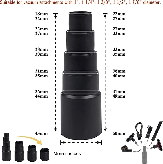 Vacuum Attachments for Shop Vac Attachment Accessories, 1 1/4" to 2 1/2" Vacuum Cleaning Accessorie Kit, 1" to 1 7/8" Hose Adapter Vacuum Extension Wands Attachment, Set of 11