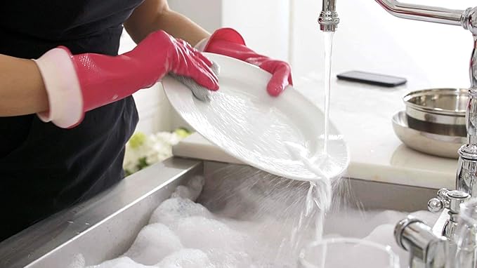 Casabella Premium Waterblock Cleaning Gloves - 6 Pair (12 Gloves) Pink - (Medium)