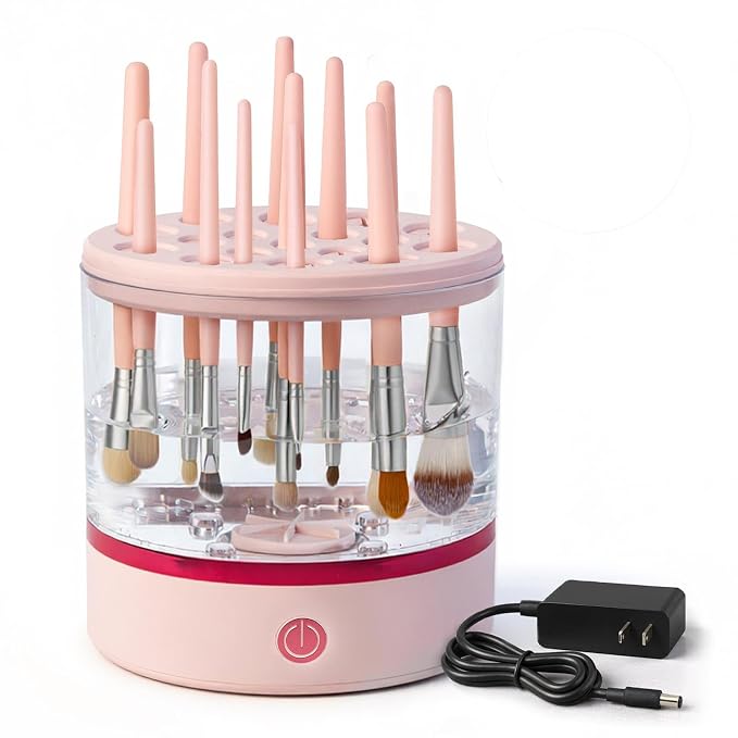 360° Makeup Brush Cleaner – Dual Spin Electric Makeup Brush Cleaning Machine, Holds 17 Brushes, Portable and Compact Design for Travel & Home Use, Perfect Brush Cleaner for Makeup Professionals