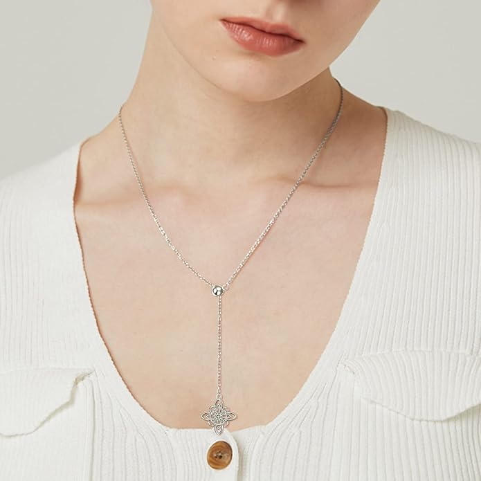 FLYOW 925 Sterling Silver Good Luck Irish Jewelry Celtic Knot Pendant Necklace for Women Birthday Graduation Gift