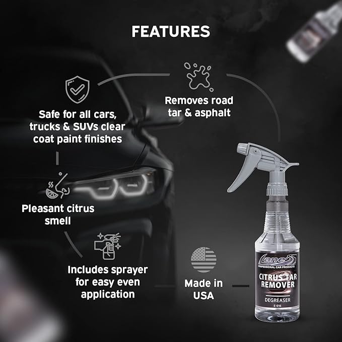 LANE'S Citrus Tar Remover- Tar Remover for Cars, Degreases and Removes Road Tar, Pleasant Citrus Smell, Safe for all Automotives- 16 oz