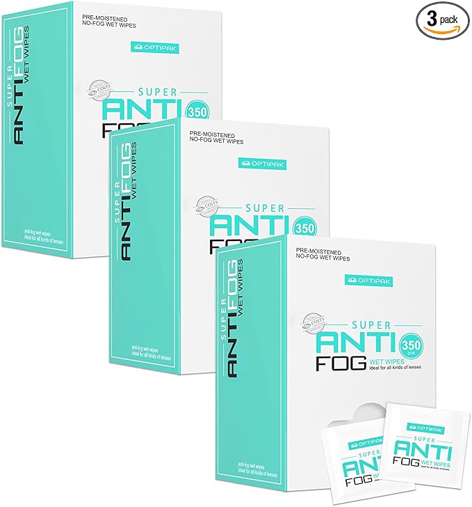 Anti-Fog Pre-moistened Wipes for Glasses, Binoculars, Face Shields, Ski Masks or Swim Goggles - Prevents Fogging on Plastic Eyeglasses, Mirrors & Lenses (350pk 3count)