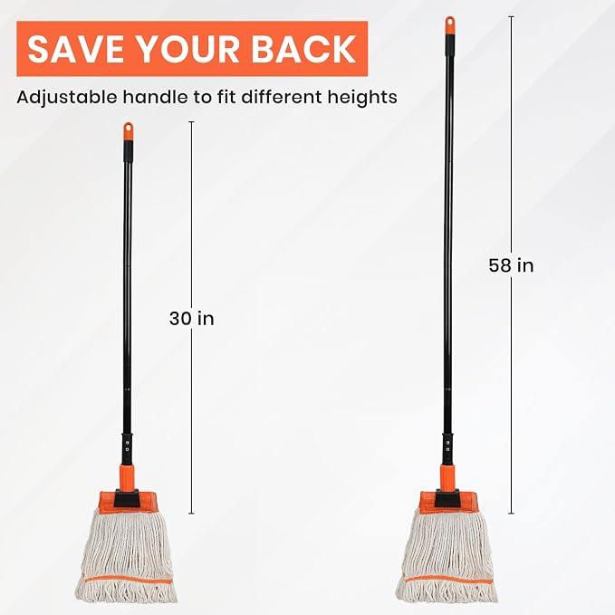KalTell Commercial Mop, 58" Heavy Duty Industrial Mops for Floor Cleaning, String Cotton Mops Wet Mop Professional Janitor Mop for Home,Garage,Office, Workshop, Warehouse-Safety Orange