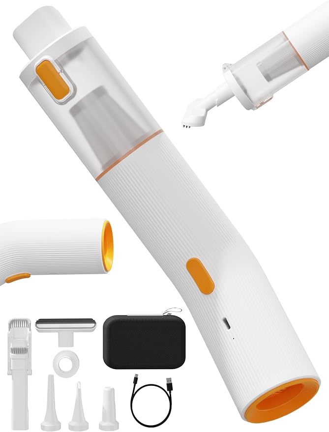 Vogano Car Vacuum Cleaner Cordless, 15KPa High Power, Portable Mini Handheld Vacuum Air Duster with 2 Suction Modes & Multi-Nozzles for Desk Home Office Pet Hair, White
