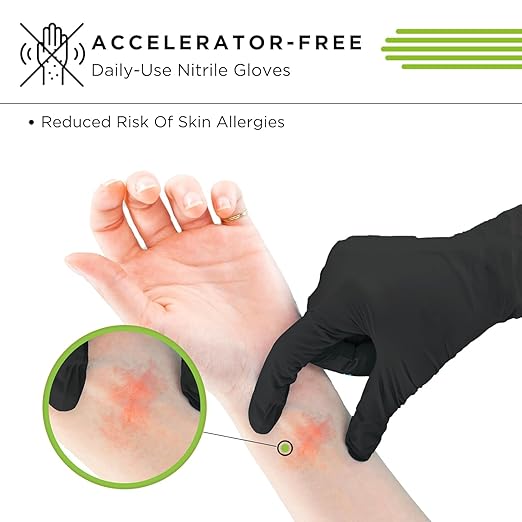 SHOWA 7705PFT Sustainable EBT Latex-Free, Powder-Free, Accelerator-Free, Nitrile Disposable Single Use Safety Gloves, 4 Mil, 9.5" Length, Medium (1 Box/100 Gloves)