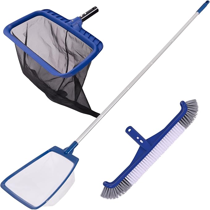POOLAZA Fine Mesh Pool Skimmer, Brush & Pole