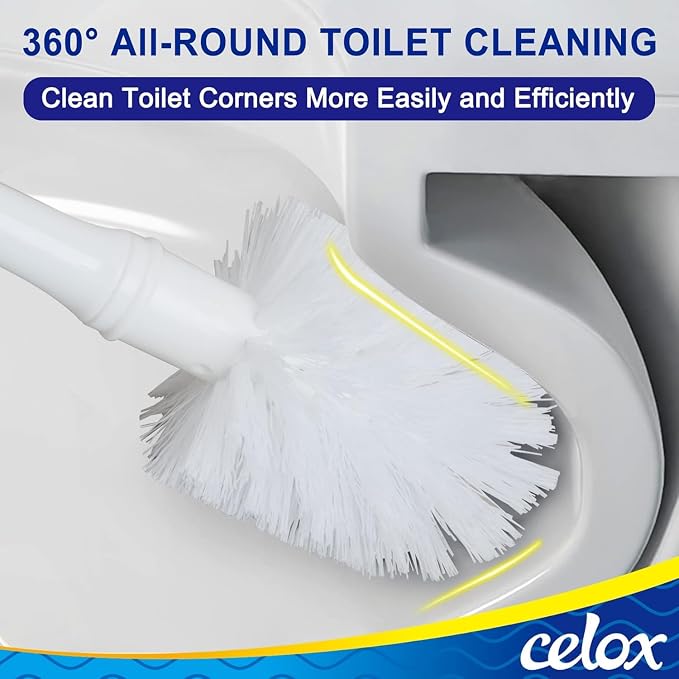CELOX Toilet Bowl Brush and Holder, Bathroom Cleaning Kit, 2 Set, White