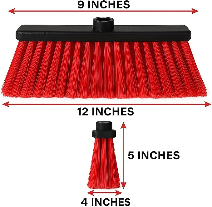 Broom Head Set – 2 Pack (Red & Yellow) Soft Bristles for Indoor Outdoor Cleaning, Universal Threaded Socket, Heavy-Duty Replacement Heads