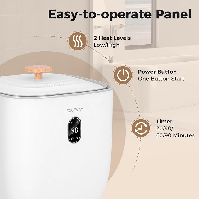 COSTWAY Towel Warmer for Bathroom, Upgraded Towel Heater with 2 Fragrant Disc Holders, Blanket Warmer with 4-Level Timer, Auto Shut Off, Fits 2 Oversized 45" x 70" Towels, Bathrobes & PJ's (25L)