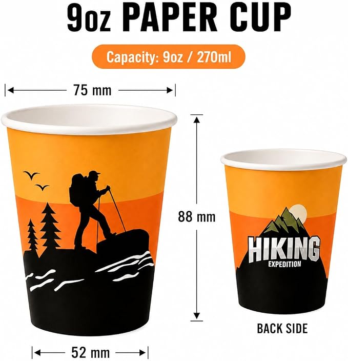 50Pcs Boxing Themed Party Paper Cups Disposable 9oz Paper Cups for for Sports Supplies Decorations Drinking for Birthday Party Favors (50, hiking)