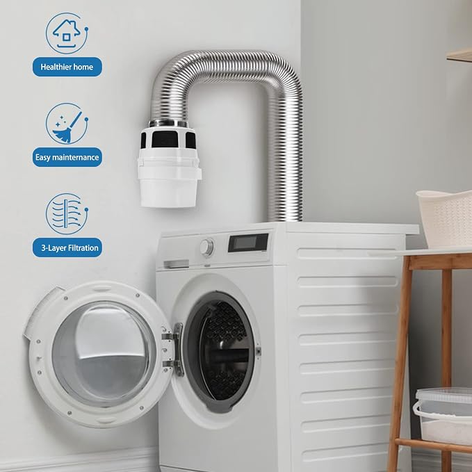 【UPGRADED】NOORNY 3 in1 Indoor Dryer Vent Kit Lint Catcher Bucket Box for Electric Clothes Dryer with 4 Inch 5 Feet Silver Duct