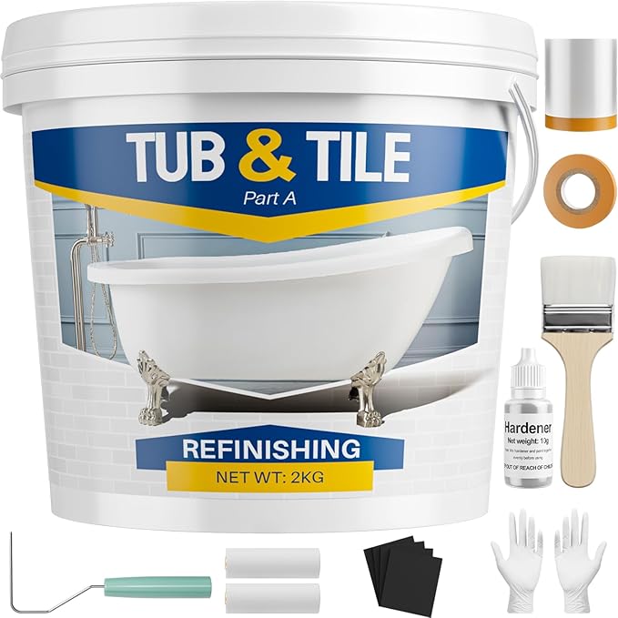 Tub and Tile Paint Refinishing Kit, 70oz Bathtub Refinishing Kit with Tools, DIY Tub Paint White for Bathtub, Shower, Kitchen Countertop, Porcelain, Easy to Cover & Low Odor