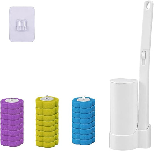 Disposable Toilet Brush Toilet Bowl Cleaner,Toilet Cleaning Supplies,Toilet Bowl Brush,Toilet Cleaner Brush,Toilet Brush with Holder,48 Refills for Cleaning and Hygienic (White Starter Kit)