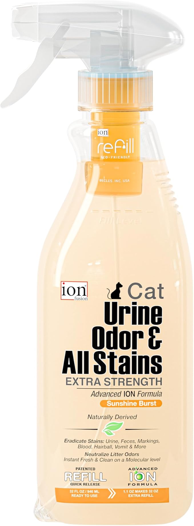 Superior Next-Gen Advanced ION Formula. 2-for-1 Bottle (Free Refill) Cat Urine, Litter, Odor, All Stains. Extra Strength Stain & Odor Removal. Patented | Non-Toxic | Eco-Friendly | Made in USA