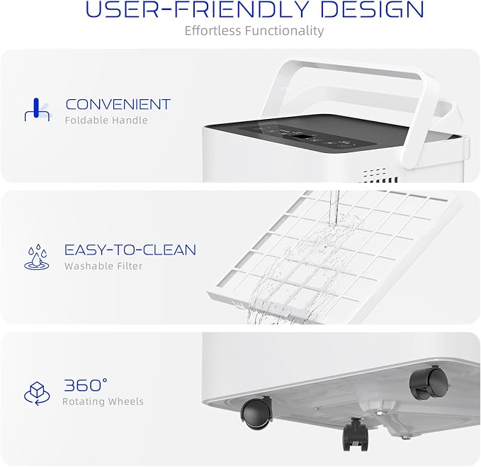 4500 Sq.ft Dehumidifier for Basement and Garage, 80 Pints Home Dehumidifier with Drain Hose and Water Tank, Quiet Dehumidifiers for Bedroom, Living Room, Office.