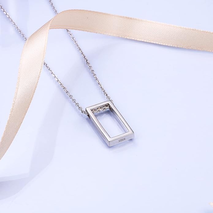 DAOCHONG 925 Sterling Silver Geometric Shapes Necklace Triangle/Rectangle/Rhombus/Circle Pendant Necklace for Women Jewelry Gifts