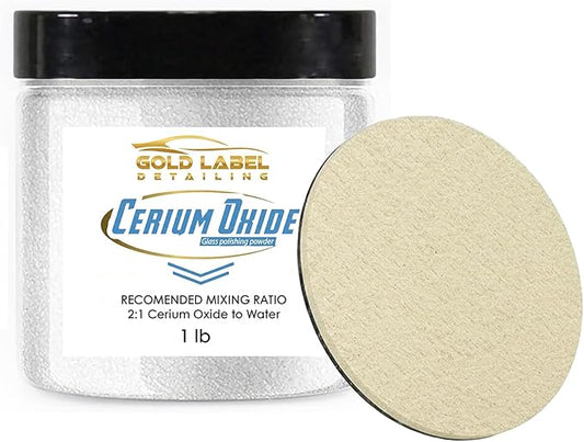 Optical Grade Cerium Oxide 1lb Glass Repair Powder | Glass Window and Windshield Repair | Optical Grade, for use with Camera, Scope, Binocular Lens | Remove Scratches and Scuffs (1lb with 3" Pad)
