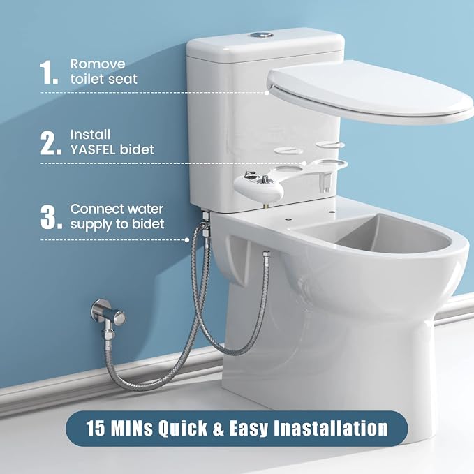 YASFEL Bidet Attachment for Toilet, Self-Cleaning Bidet Sprayer Non-Electric Dual Nozzle for Feminine/Posterior Wash Bidet Toilet Attachment with Pressure Controls (White)