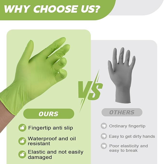 FINITEX Nitrile Disposable Gloves - Green 3.5mil 100/1000PCS Powder-Free Latex-Free Medical & Food Use