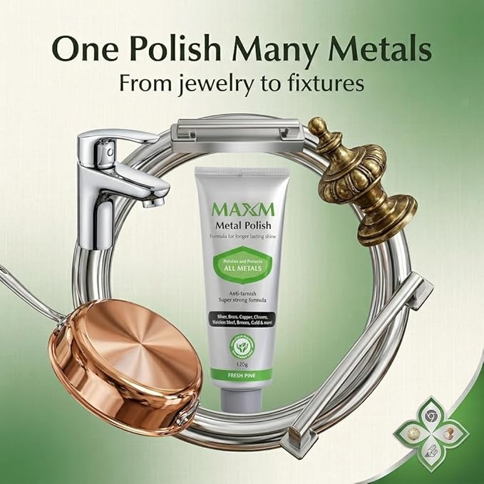 maxm Metal Polish Paste for Stainless Steel Polish, Chrome Polish & Aluminum Polish – Rust Remover for Metal, Stainless Steel Scratch Remover, Polishing Compound Non-Toxic, Fresh Pine Scent, 4.2 oz