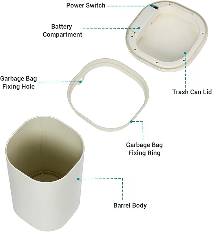 Takywep Stainless Steel 8 Gallon Automatic Trash Can with Lid, 30 Liter Touchless Motion Sensor Kitchen Garbage Can, Smart Cylindrical Trash Can for Home Bathroom Living Room Office, Cream White